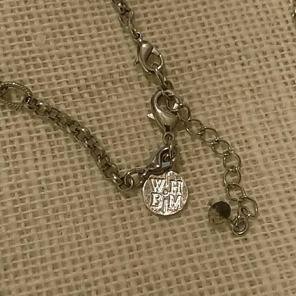 White House Black Market Silver Chain Long Necklace With Pink & Gray Rhinestones - Picture 5 of 6